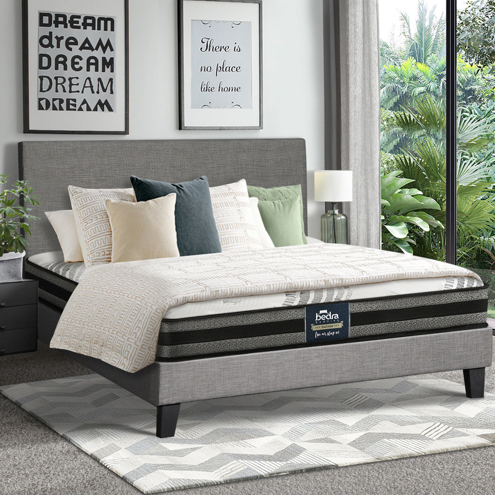 Oikiture Bed Frame with Queen Size Mattress Set Grey Fabric-Bed Frame-PEROZ Accessories