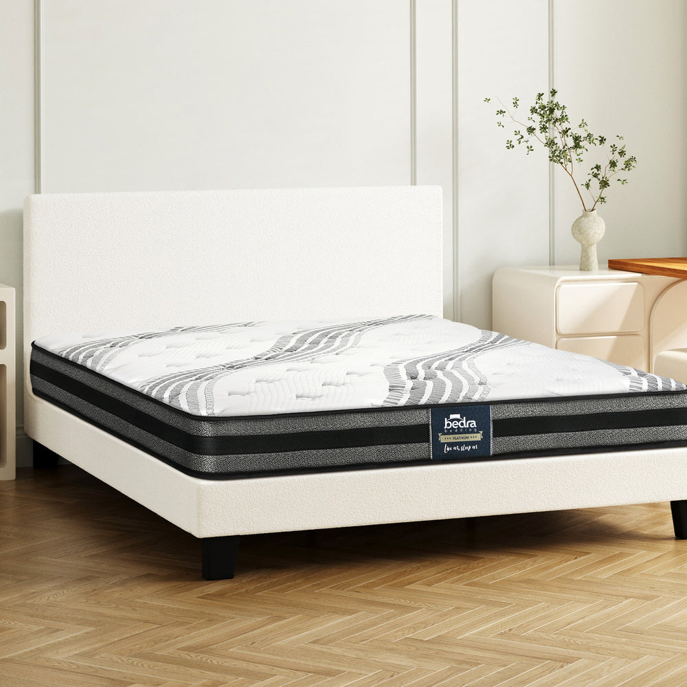 Oikiture Bed Frame with Double Mattress Set Boucle Fabric White-Bed Frame-PEROZ Accessories