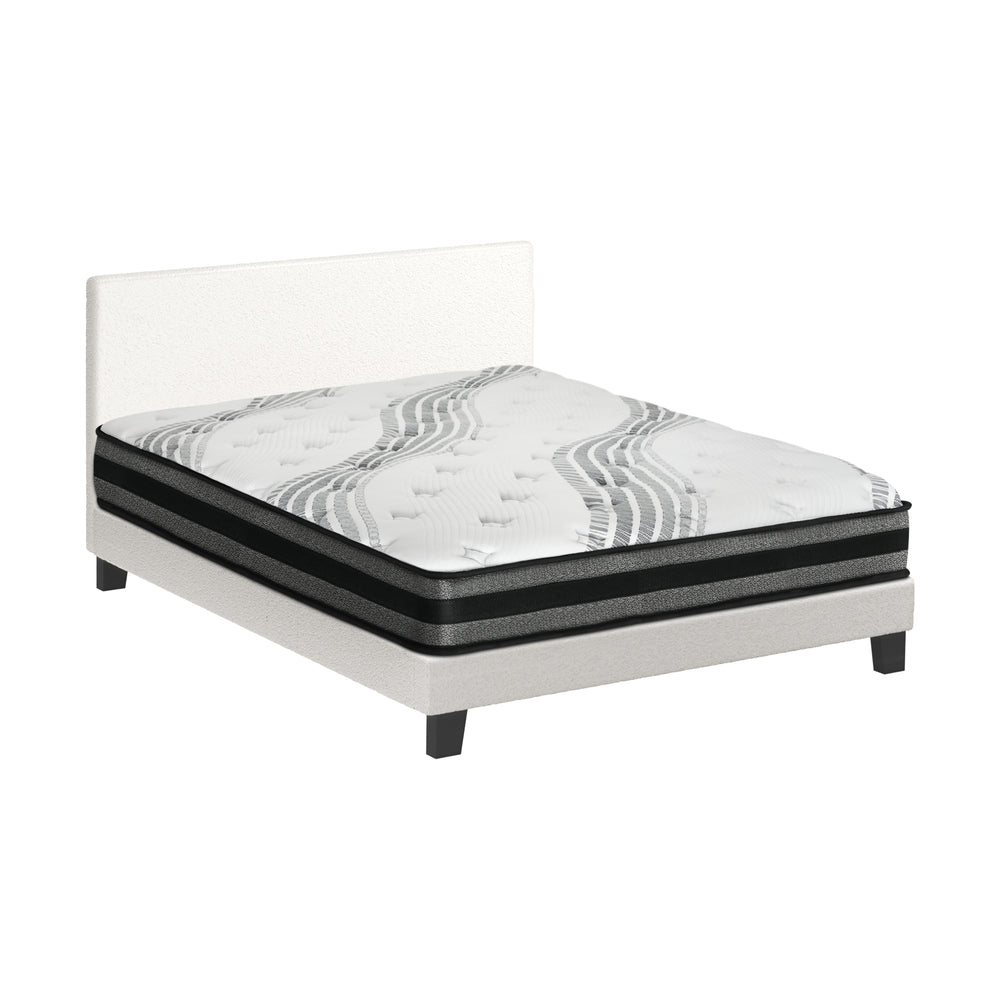 Oikiture Bed Frame with Double Mattress Set Boucle Fabric White-Bed Frame-PEROZ Accessories