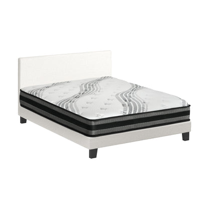 Oikiture Bed Frame with Double Mattress Set Boucle Fabric White-Bed Frame-PEROZ Accessories