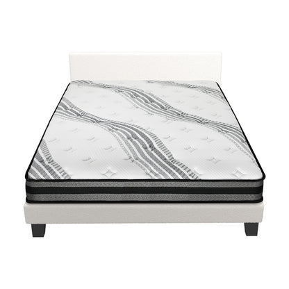 Oikiture Bed Frame with Double Mattress Set Boucle Fabric White-Bed Frame-PEROZ Accessories