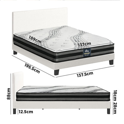 Oikiture Bed Frame with Double Mattress Set Boucle Fabric White-Bed Frame-PEROZ Accessories