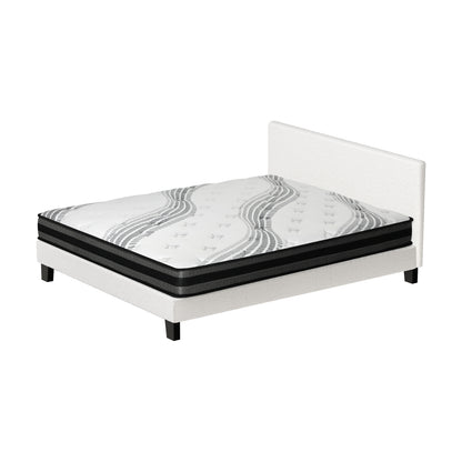 Oikiture Bed Frame with Double Mattress Set Boucle Fabric White-Bed Frame-PEROZ Accessories