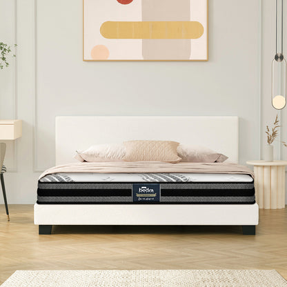 Oikiture Bed Frame with Double Mattress Set Boucle Fabric White-Bed Frame-PEROZ Accessories