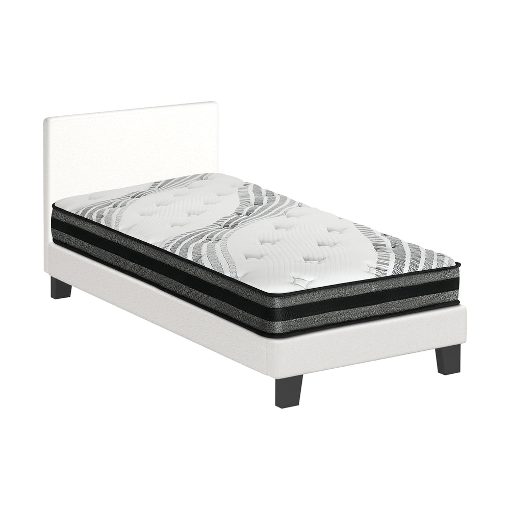 Oikiture Bed Frame with King Single Mattress Set Boucle Fabric White-Bed Frame-PEROZ Accessories