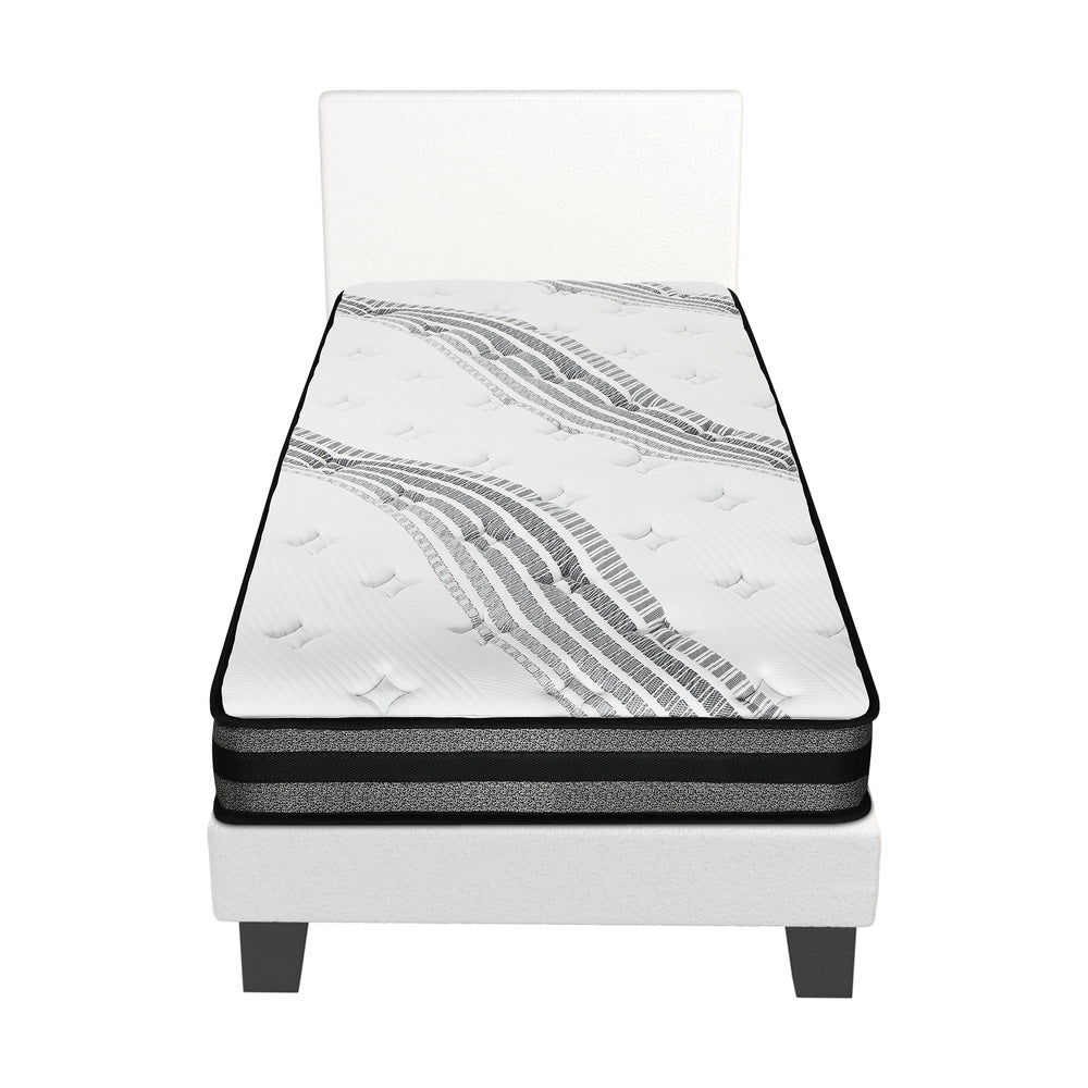 Oikiture Bed Frame with King Single Mattress Set Boucle Fabric White-Bed Frame-PEROZ Accessories