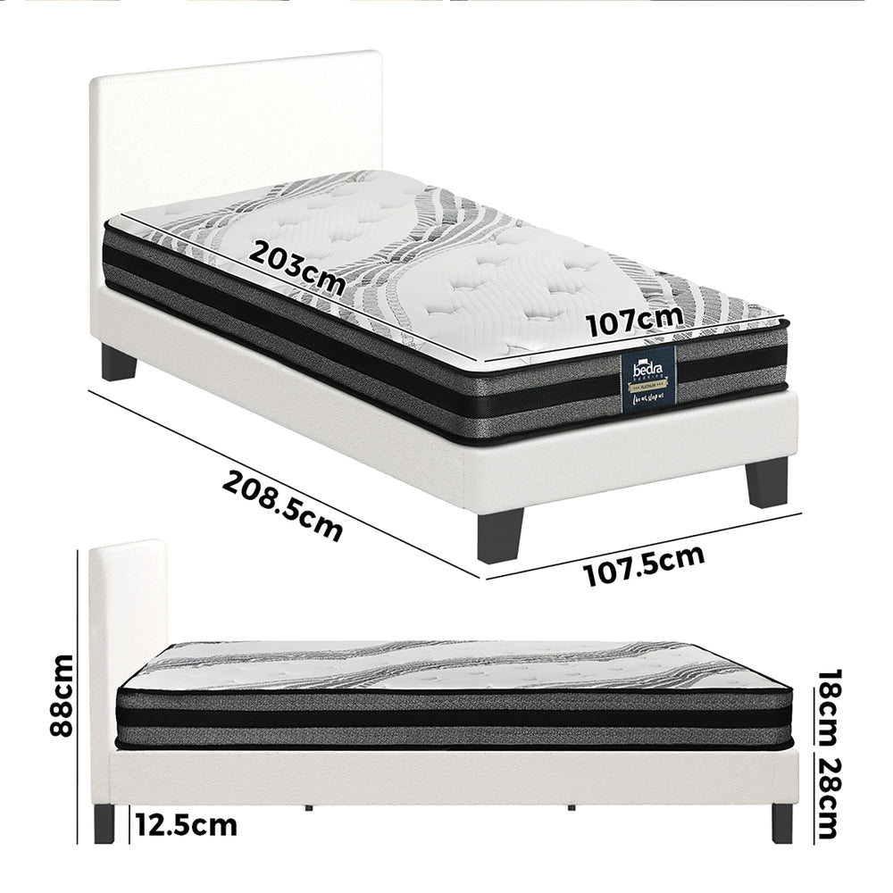 Oikiture Bed Frame with King Single Mattress Set Boucle Fabric White-Bed Frame-PEROZ Accessories