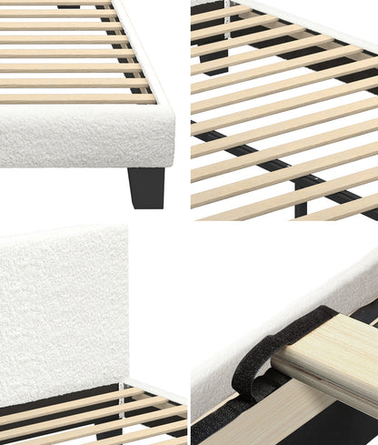 Oikiture Bed Frame with King Single Mattress Set Boucle Fabric White-Bed Frame-PEROZ Accessories