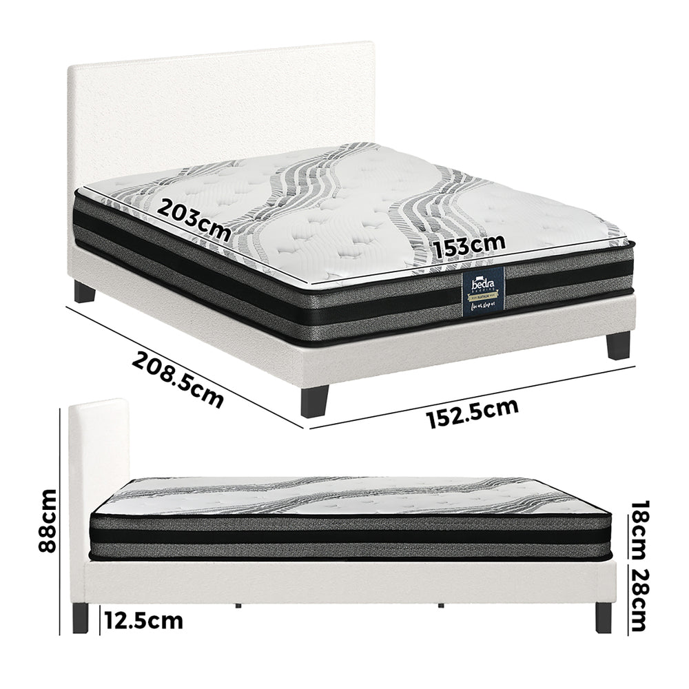 Oikiture Bed Frame with Queen Size Mattress Set Boucle Fabric White-Bed Frame-PEROZ Accessories