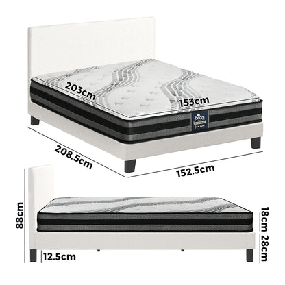Oikiture Bed Frame with Queen Size Mattress Set Boucle Fabric White-Bed Frame-PEROZ Accessories