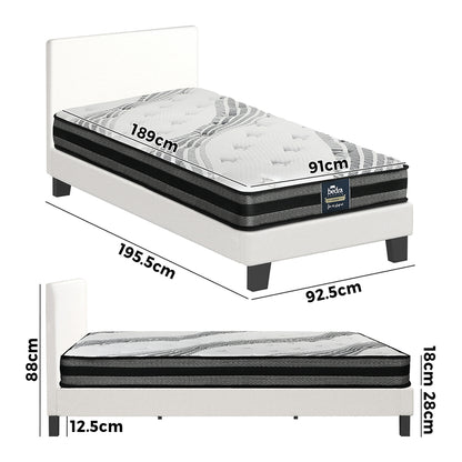 Oikiture Bed Frame with Single Size Mattress Set Boucle Fabric White-Bed Frame-PEROZ Accessories