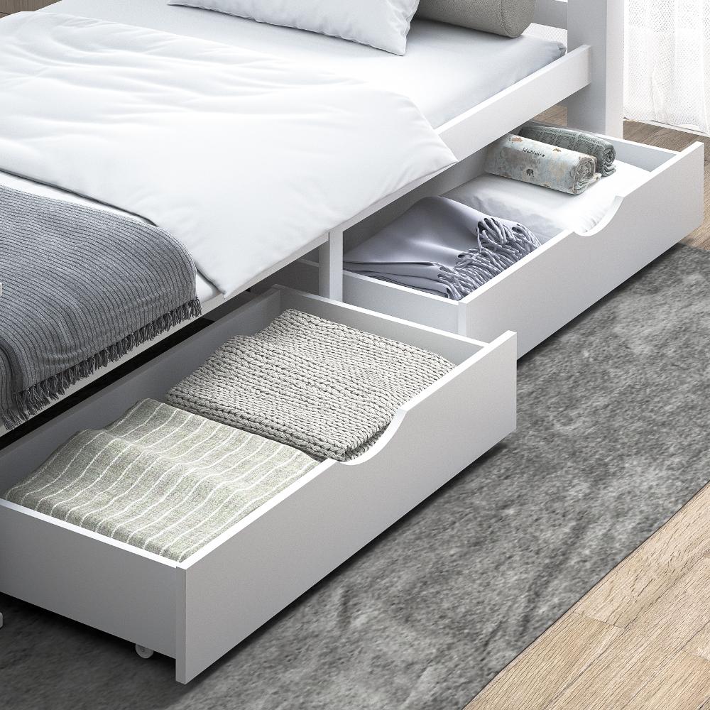 Oikiture 2x Bed Frame Storage Drawers Timber Trundle for Wooden Bed Frame Base White-Drawer Sets of 2-PEROZ Accessories