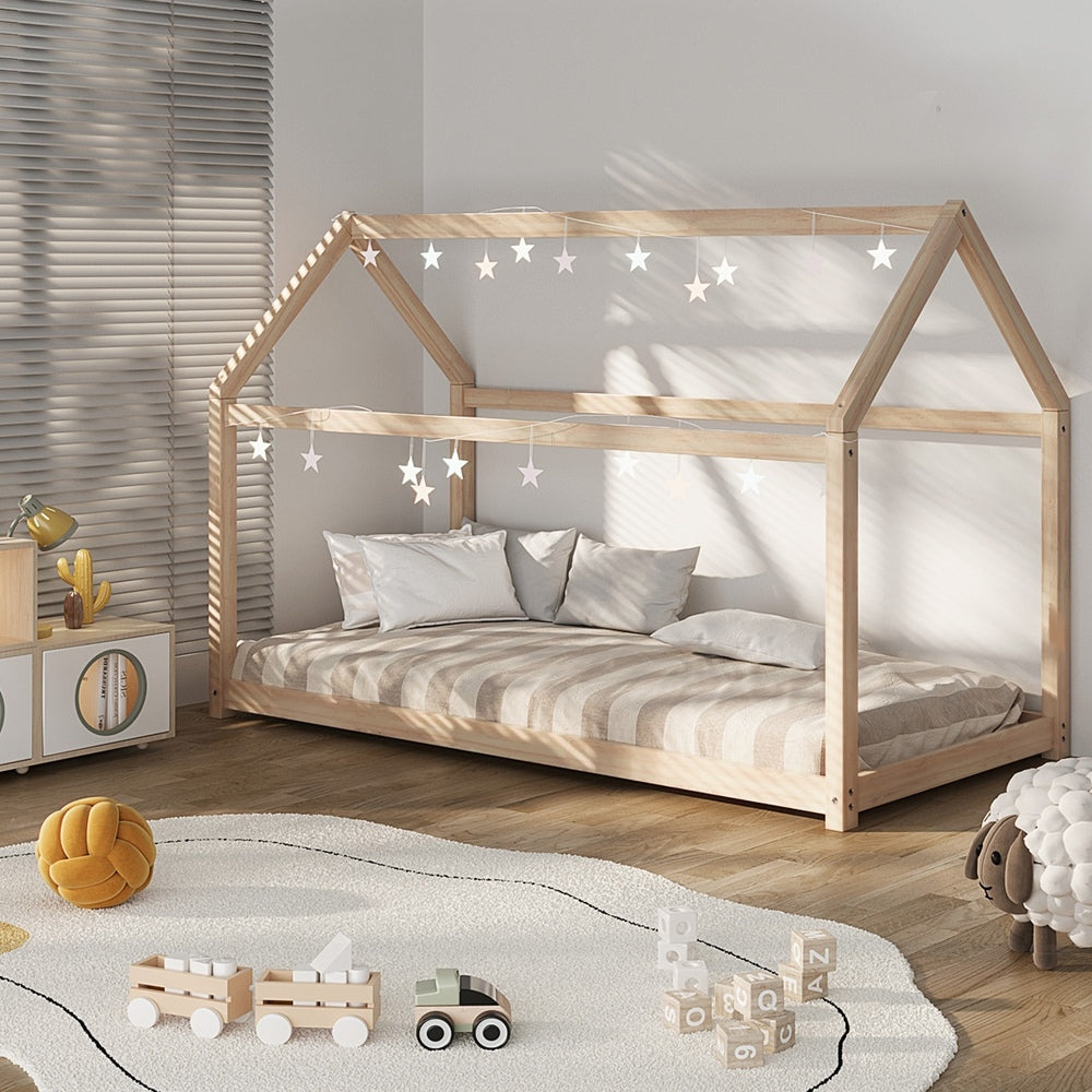 Oikiture Wooden Bed Frame Single Wood Mattress Base Pine Timber Platform-Bed Frames-PEROZ Accessories