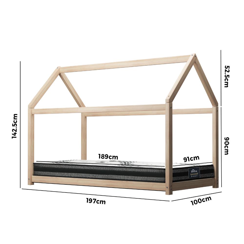 Oikiture Kids Bed Frame With Single Mattress Set House Style Wooden-Wooden Bed Frames-PEROZ Accessories
