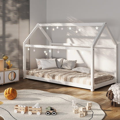 Oikiture Bed Frame Single Wooden Timber House Style Mattress Base Platform White-Bed Frames-PEROZ Accessories