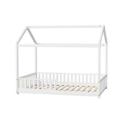 Oikiture Kids Wooden Bed Frame House Beds Platform Double White Timber Pine-Wooden Bed Frames-PEROZ Accessories