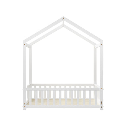 Oikiture Kids Wooden Bed Frame House Beds Platform Double White Timber Pine-Wooden Bed Frames-PEROZ Accessories