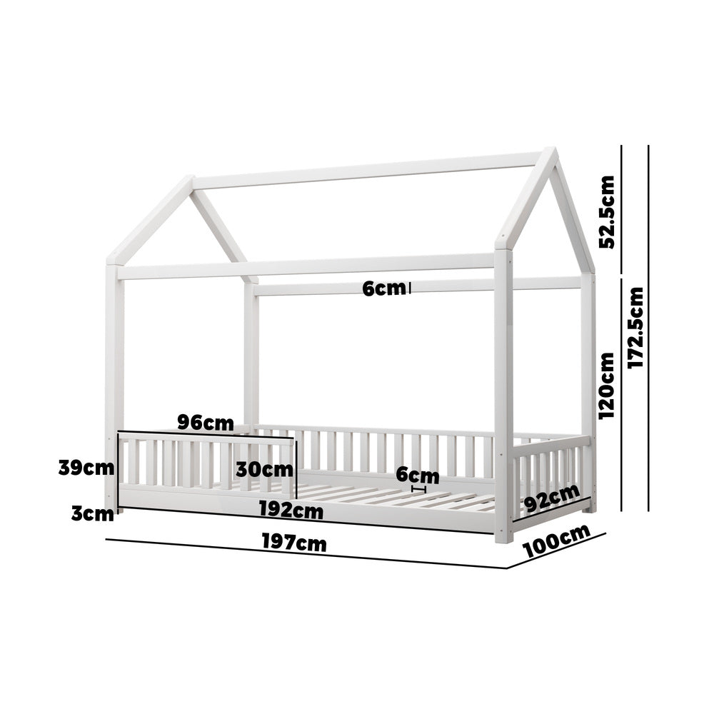 Oikiture Bed Frame Kids Wooden Single Timber House Frame Mattress Base Platform-Bed Frames-PEROZ Accessories