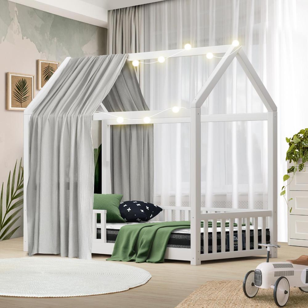 Oikiture Kids Bed Frame With Single Mattress Set House Frame White-Wooden Bed Frames-PEROZ Accessories