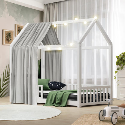 Oikiture Kids Bed Frame With Single Mattress Set House Frame White-Wooden Bed Frames-PEROZ Accessories