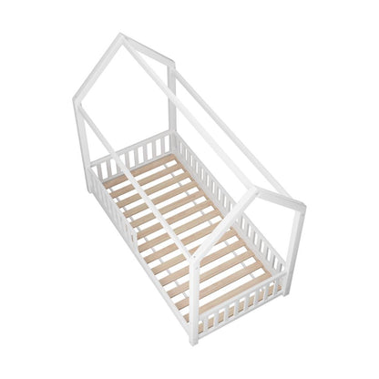Oikiture Kids Bed Frame With Single Mattress Set House Frame White-Wooden Bed Frames-PEROZ Accessories