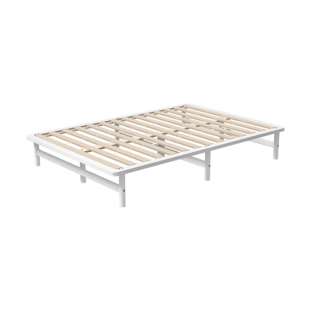 Oikiture Double Wooden Bed Frame Solid Pine Timber White-Wooden Bed Frames-PEROZ Accessories