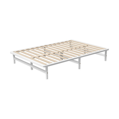 Oikiture Double Wooden Bed Frame Solid Pine Timber White-Wooden Bed Frames-PEROZ Accessories
