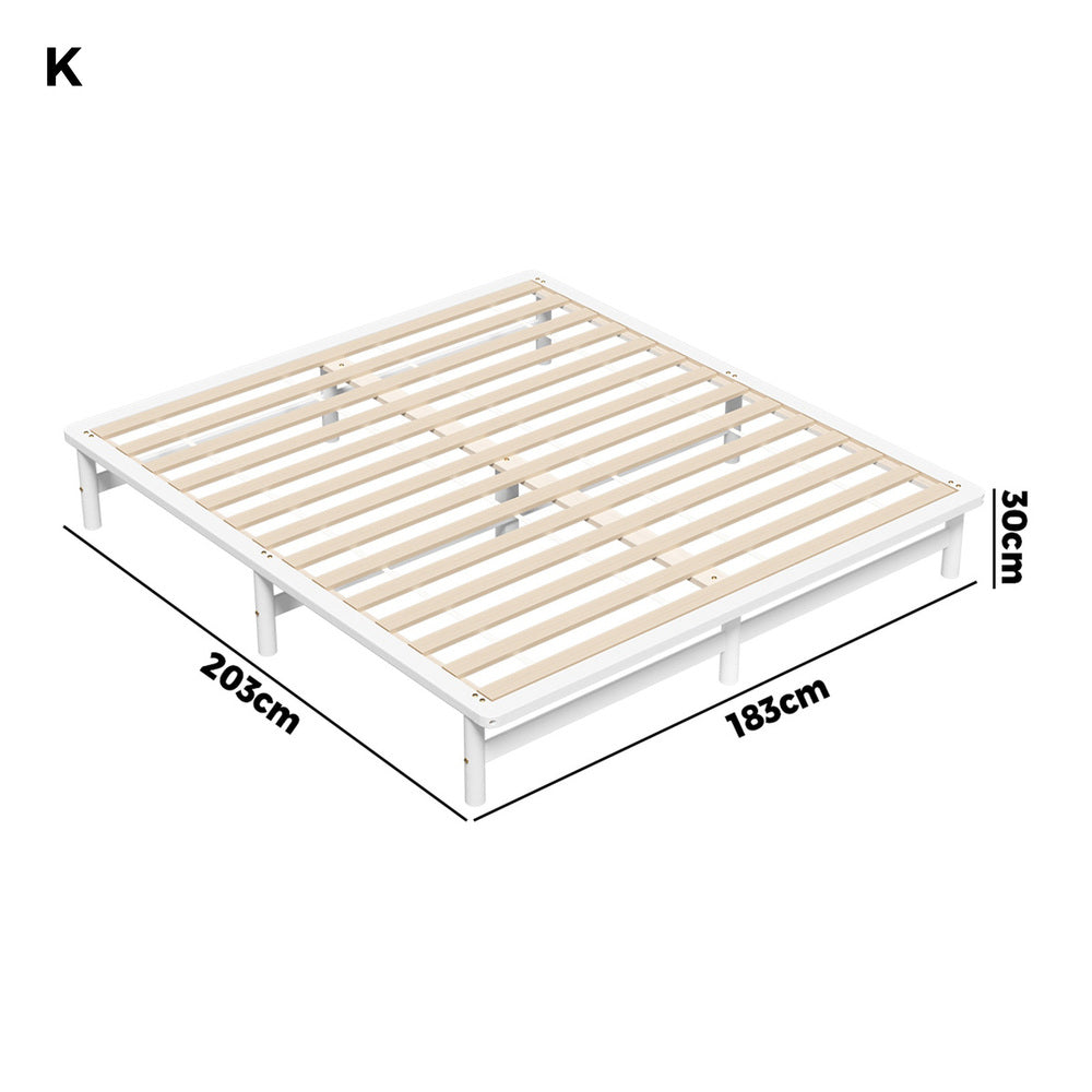 Oikiture Wooden Bed Frame King Size Solid Pine Wood White-Wooden Bed Frames-PEROZ Accessories