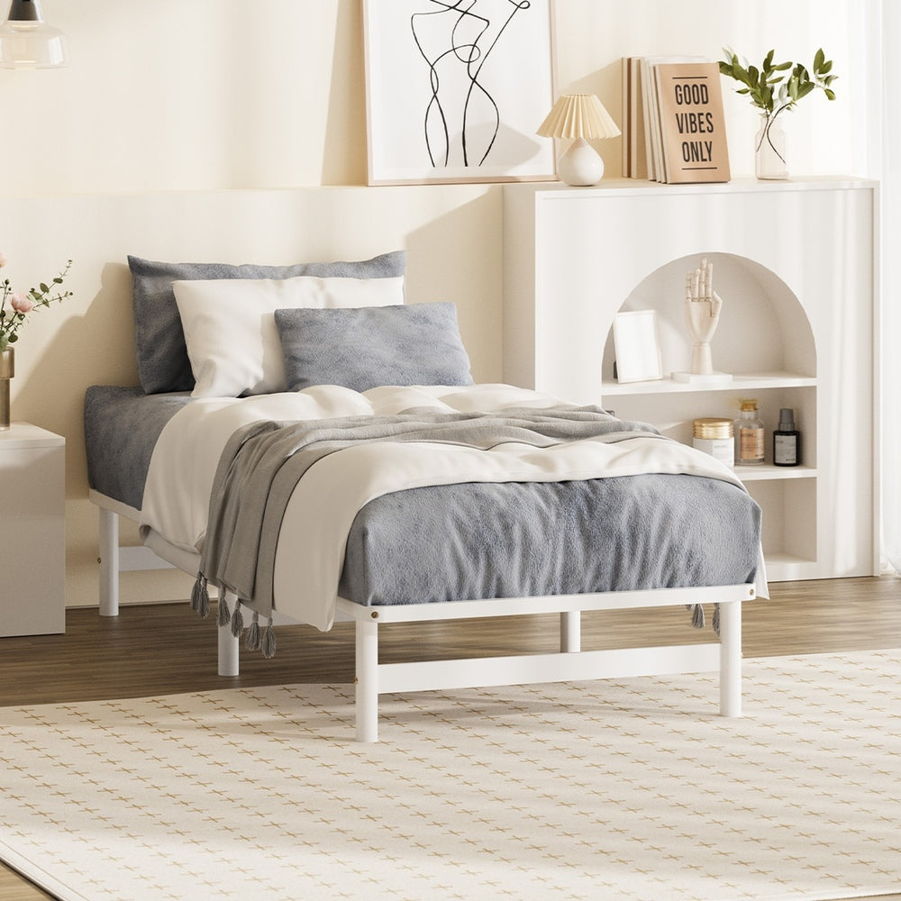 Oikiture Wooden Bed Frame Single Size Solid Pine Timber White-Wooden Bed Frame-PEROZ Accessories