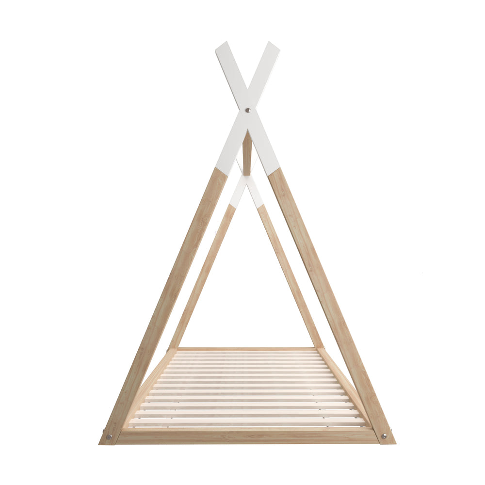 Oikiture Wooden Bed Frame Single Timber Teepee House Mattress Base Platform