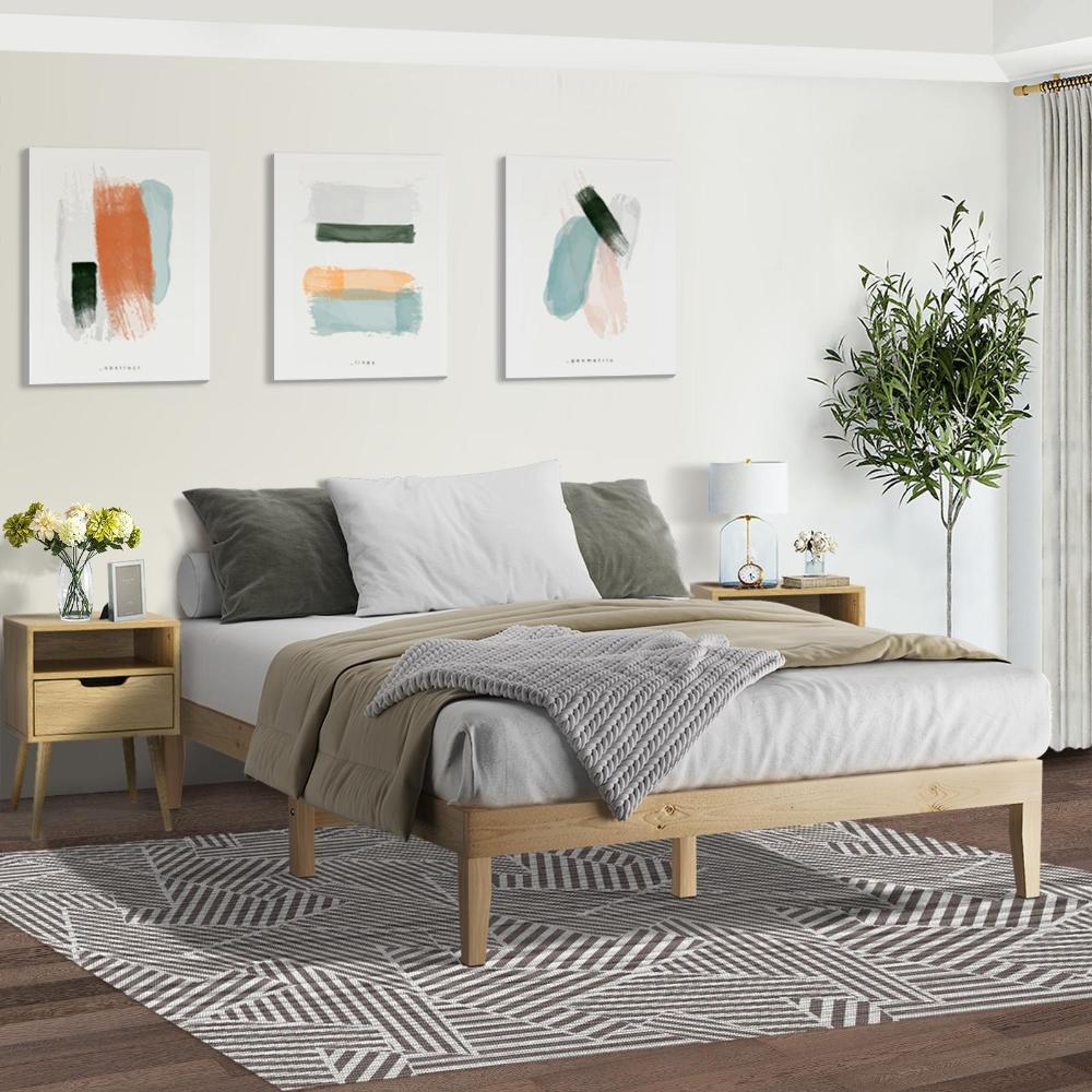 OIKITURE Wooden Bed Frame Queen Size with Pine Timber Frame Mattress Base-Wooden Bed Framess-PEROZ Accessories