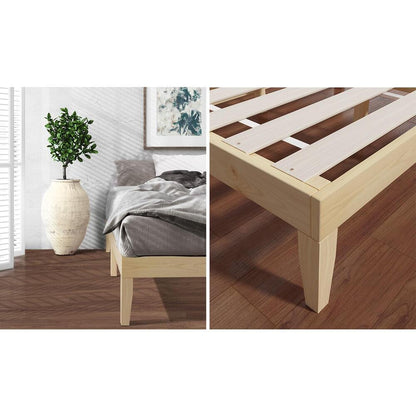 OIKITURE Wooden Bed Frame Queen Size with Pine Timber Frame Mattress Base-Wooden Bed Frames-PEROZ Accessories