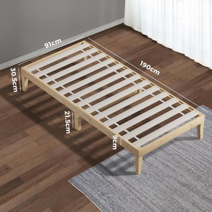Oikiture Bed Frame Single Size Pine Wood Bed Base-Wooden Bed Frames-PEROZ Accessories