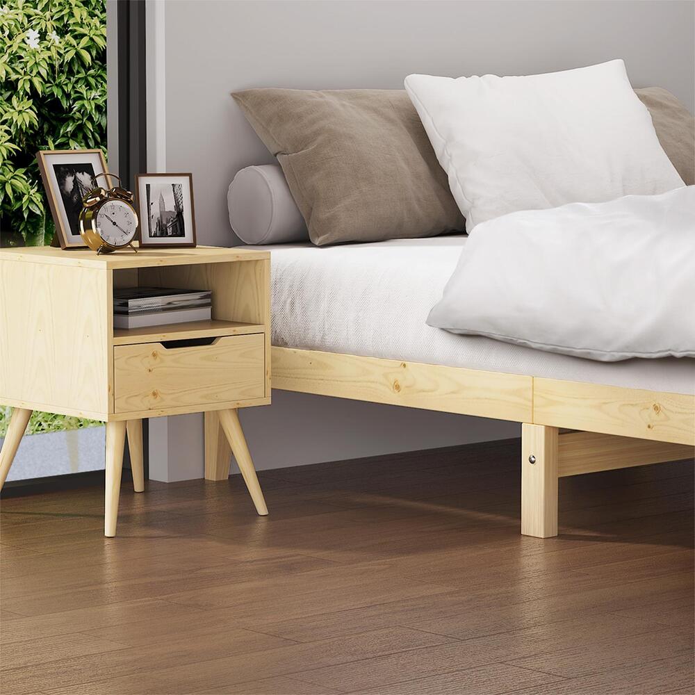 Oikiture Bed Frame Single Size Pine Wood Bed Base-Wooden Bed Frames-PEROZ Accessories