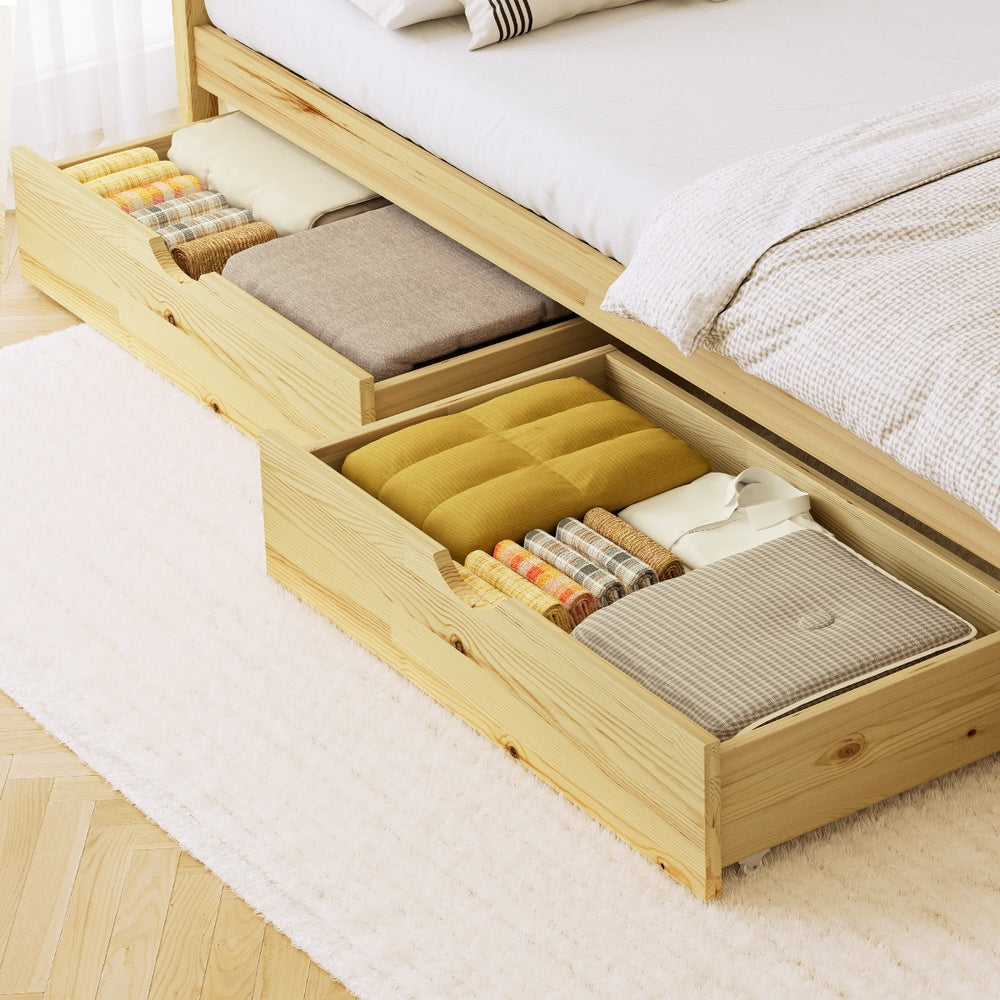 Oikiture 2x Trundle Drawers for Bed Frame with Wheels Wooden-Drawer Set of 2-PEROZ Accessories