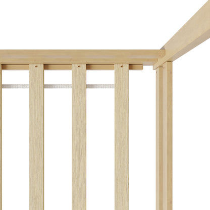 Oikiture Kids Wooden Bed Frame House Frame Timber with Fence Single Natural-Wooden Bed Frames-PEROZ Accessories