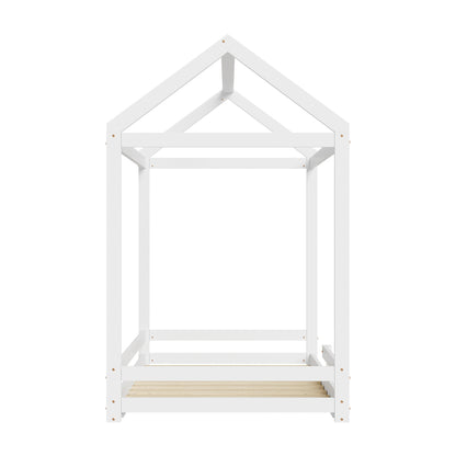 Oikiture Kids Wooden Bed Frame House Frame Timber with Fence Single White-Wooden Bed Frames-PEROZ Accessories