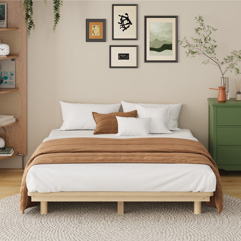 Oikiture Bed Frame Queen Size Wooden Bed Base Timber Platform-Wooden Bed Frames-PEROZ Accessories