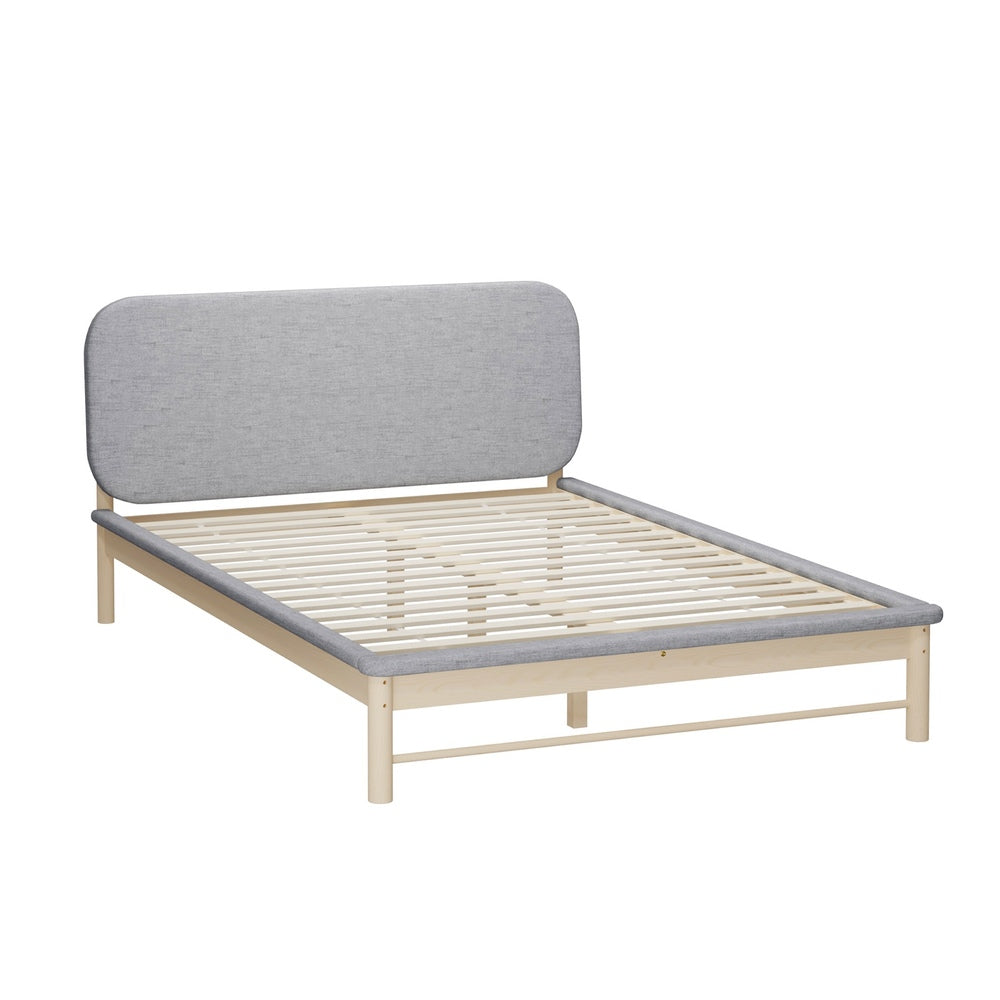 Oikiture Wooden Bed Frame with Padded Fabric Edges Headboard Double Size-Wooden Bed Frames-PEROZ Accessories