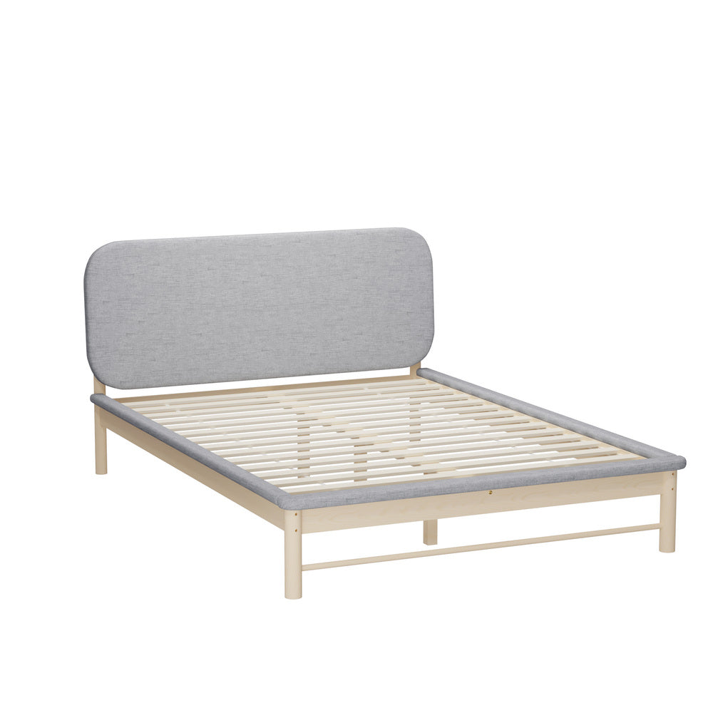 Oikiture Wooden Bed Frame with Padded Fabric Edges Headboard Queen Size-Wooden Bed Frames-PEROZ Accessories