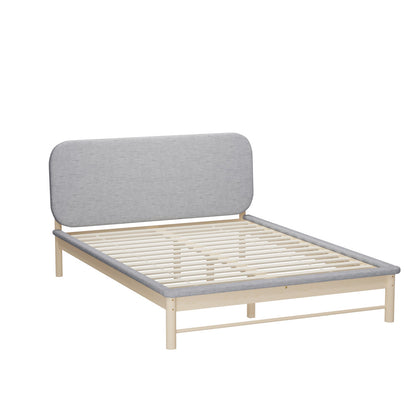 Oikiture Wooden Bed Frame with Padded Fabric Edges Headboard Queen Size-Wooden Bed Frames-PEROZ Accessories