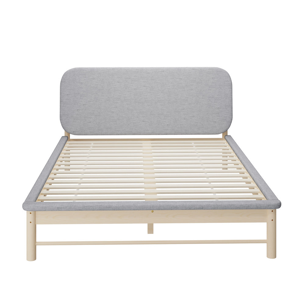 Oikiture Wooden Bed Frame with Padded Fabric Edges Headboard Queen Size-Wooden Bed Frames-PEROZ Accessories
