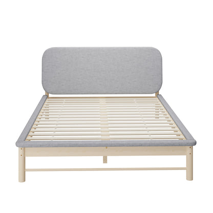 Oikiture Wooden Bed Frame with Padded Fabric Edges Headboard Queen Size-Wooden Bed Frames-PEROZ Accessories
