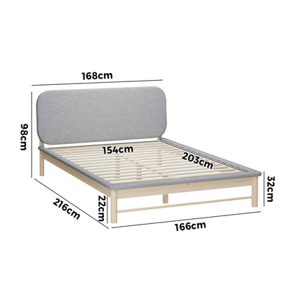 Oikiture Wooden Bed Frame with Padded Fabric Edges Headboard Queen Size-Wooden Bed Frames-PEROZ Accessories