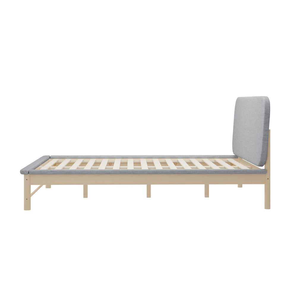 Oikiture Wooden Bed Frame with Padded Fabric Edges Headboard Queen Size-Wooden Bed Frames-PEROZ Accessories