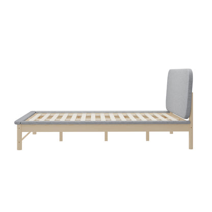 Oikiture Wooden Bed Frame with Padded Fabric Edges Headboard Queen Size-Wooden Bed Frames-PEROZ Accessories