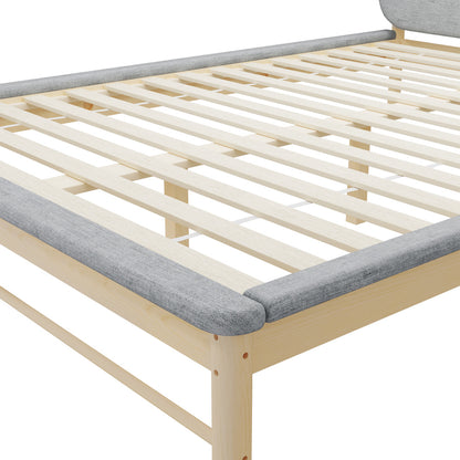 Oikiture Wooden Bed Frame with Padded Fabric Edges Headboard Queen Size-Wooden Bed Frames-PEROZ Accessories