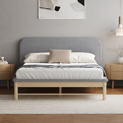 Oikiture Wooden Bed Frame with Padded Fabric Edges Headboard Queen Size-Wooden Bed Frames-PEROZ Accessories