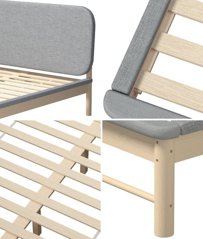 Oikiture Wooden Bed Frame with Padded Fabric Edges Headboard Queen Size-Wooden Bed Frames-PEROZ Accessories