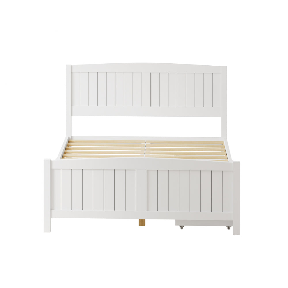 Oikiture Wooden Bed Frame Double Size with Trundle Drawers White-Wooden Bed Frames-PEROZ Accessories